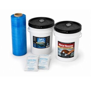 VCI products including clay desiccant, stretch wrap, and rust remover.