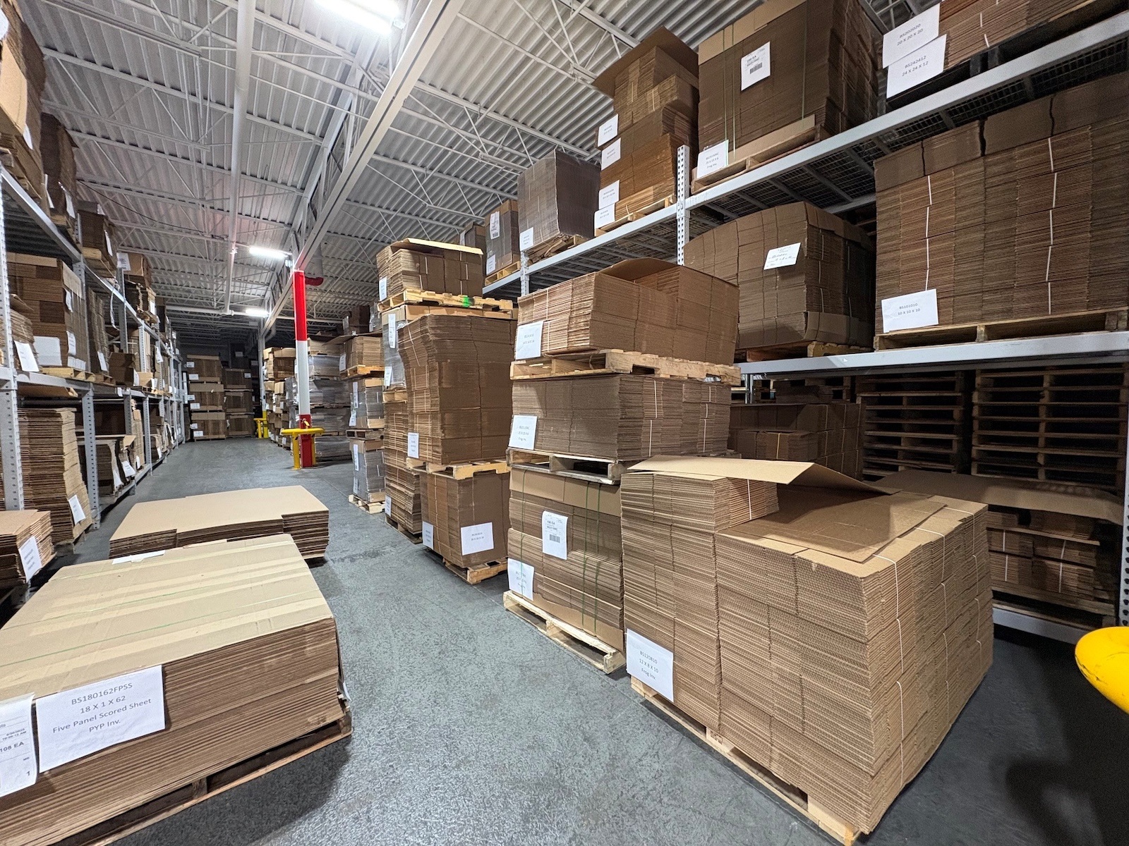 Boxes and other shipping supplies in the Quantum Industrial warehouse